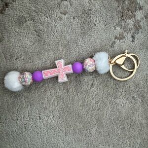 Pink Cross Keychain with Gold Clip